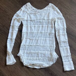 Free People White Textured Long Sleeve Top